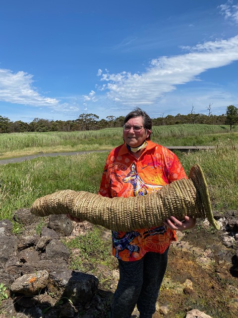 Celebrating Millenia of Indigenous Engineering at Melbourne Connect-sandra-aitken-with-eel-basket
