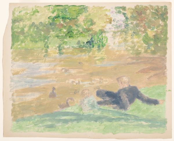 Rupert Bunny - (Reclining Man, and Child, Royal Botanicacl Gardens, Melbourne, not dated. Oil on Card