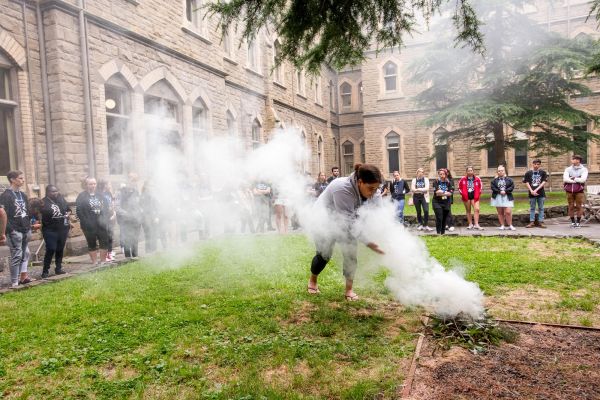 smoking ceremony on grounds of University of Melbourne